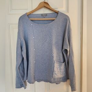 Habitat Knit Top Tunic Blue Heather Cotton Size L Classic Cottage Coastal Granny